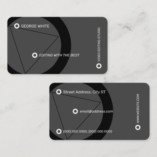 Moderne afspeelknop minimaal grijs en zwart visitekaartje (Voorkant / Achterkant)