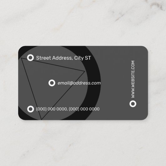 Moderne afspeelknop minimaal grijs en zwart visitekaartje (Achterkant)
