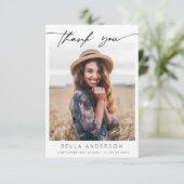 Moderne afstudeer handgeschreven script foto bedankkaart (Staand voorkant)
