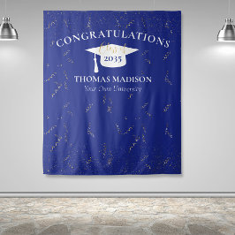 Moderne Afstudeer Nep-Confetti Blauw/Wit Wandkleed
