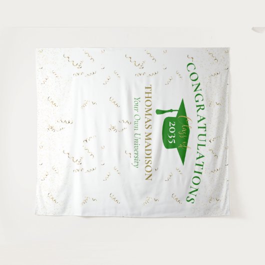 Moderne Afstudeer Valse Sluiers Groene Achtergrond Wandkleed (Voorkant (horizontaal))