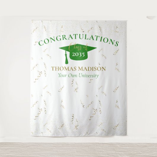 Moderne Afstudeer Valse Sluiers Groene Achtergrond Wandkleed (Voorkant)