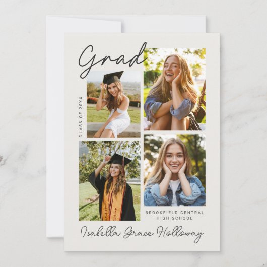 Moderne afstudeeraankondiging met meerdere foto's kaart (Voorkant)