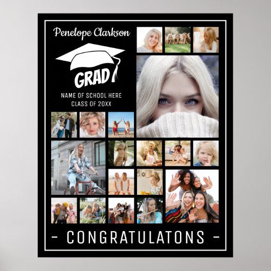 Moderne AFSTUDEERDER 13x fotocollage Graduation Pa Poster (Voorkant)