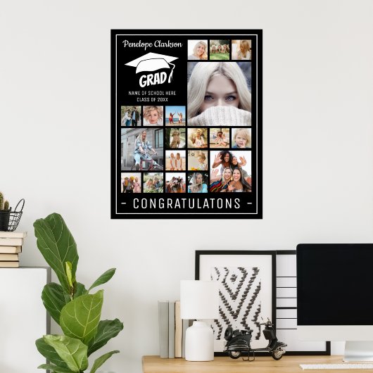 Moderne AFSTUDEERDER 13x fotocollage Graduation Pa Poster (Thuiskantoor)
