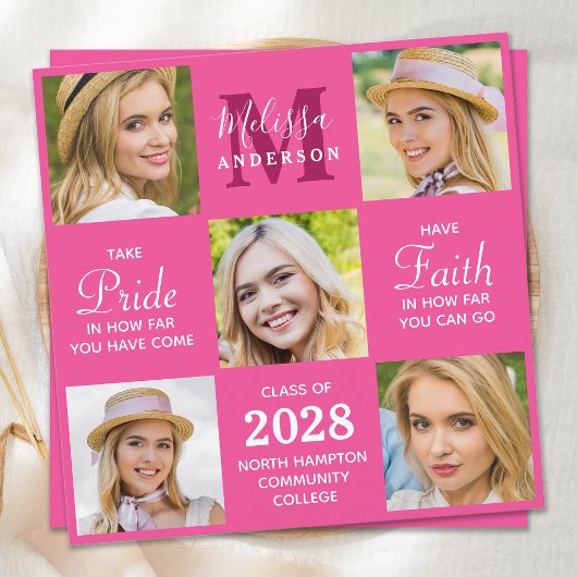 Moderne Afstudeerder 5 Foto Collage Pink Afstudere Kaart