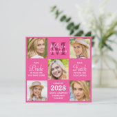 Moderne Afstudeerder 5 Foto Collage Pink Afstudere Kaart (Staand voorkant)