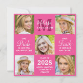 Moderne Afstudeerder 5 Foto Collage Pink Afstudere Kaart (Voorkant)