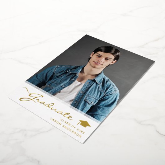 Moderne Afstudeerder elegant script | Trendy 1-fot Folie Uitnodiging (Gedraaid)