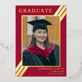 Moderne Afstudeerder Foto Bourgogne Red Gold Folie Uitnodiging (Voorkant)