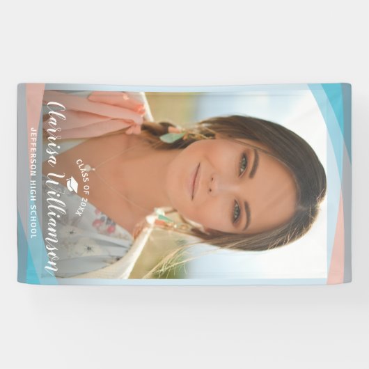 Moderne Afstudeerder Foto Stijlvolle Lijst Graduat Spandoek (Horizontaal)