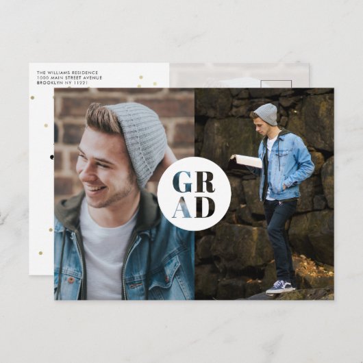 Moderne AFSTUDEERDER Gold Glitter Simple 3 Photo A Feestdagenkaart (Voorkant / Achterkant)