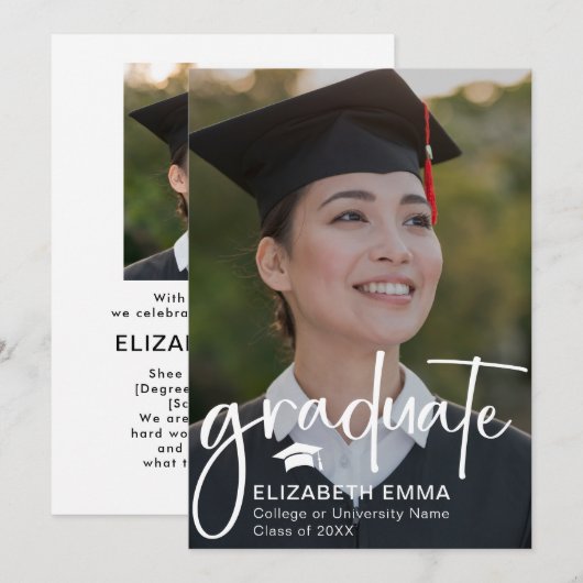 Moderne Afstudeerder Handgeschreven Trendy Gefelic Aankondiging (Voorkant / Achterkant)