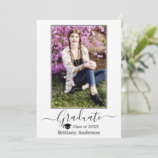 Moderne Afstudeerder Pet  Foto Afstuderen Aankondiging (Staand voorkant)