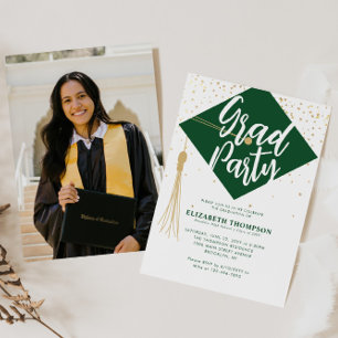 Moderne AFSTUDEERDER Pet Green Gold Photo Gradupar Kaart
