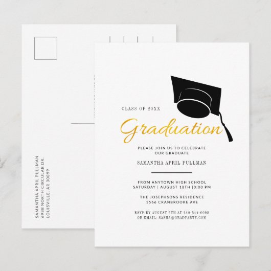 Moderne Afstudeerder Pet Typografie Graduation Par Uitnodiging Briefkaart (Voorkant / Achterkant)