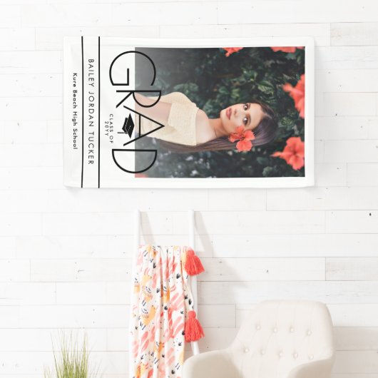 Moderne AFSTUDEERDER Pet zwart-wit Afstuderen foto Spandoek