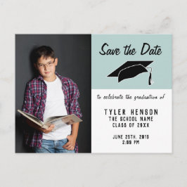 Moderne Afstudeerder Save the Date Blauwe Foto Aankondigingskaart