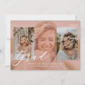 Moderne Afstudeerder Scrip Pink Overlay Afstudeerd Kaart (Voorkant)