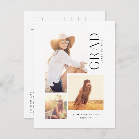 Moderne Afstudeerder Type 3 Fotocollage Aankondigingskaart (Voorkant / Achterkant)