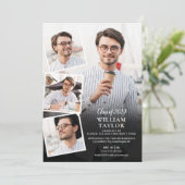 Moderne afstudeerfeest 5 foto collage uitnodiging (Staand voorkant)