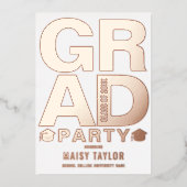 Moderne afstudeerfeest foto roze goud folie uitnodiging (Voorkant)