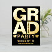 Moderne Afstudeerfeest Foto Zwart En Goud Folie Uitnodiging (Staand Voorkant)