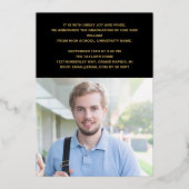 Moderne Afstudeerfeest Foto Zwart En Goud Folie Uitnodiging (Achterkant)