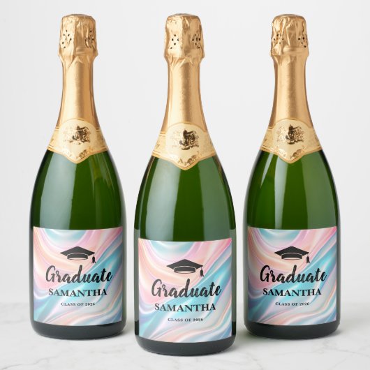 Moderne Afstudeerfeest Sparkling Wijnetiket (Flessen)