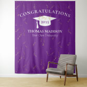 Moderne Afstudeerfeest Valse Gouden Confetti Paars Wandkleed (In situ)