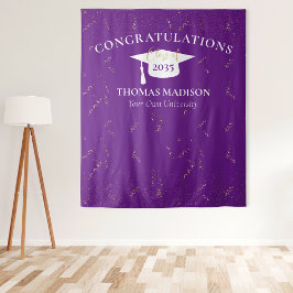 Moderne Afstudeerfeest Valse Gouden Confetti Paars Wandkleed