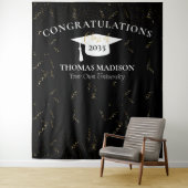 Moderne Afstudeerfeest Valse Gouden Confetti Zwart Wandkleed (In situ)