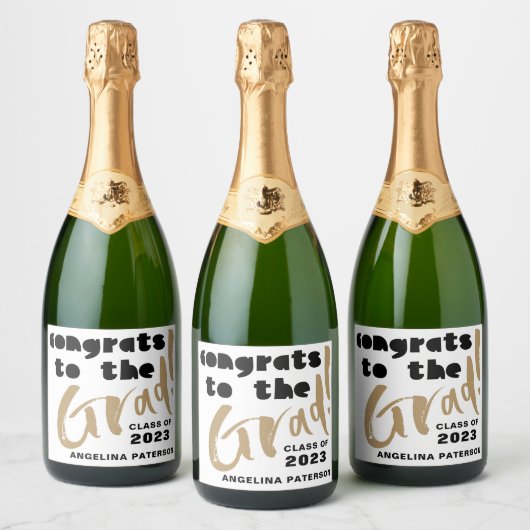 Moderne afstudeerfeest zwart & goud sparkling wijnetiket (Flessen)