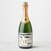 Moderne afstudeerfeest zwart & goud sparkling wijnetiket (Voorkant)