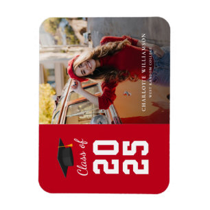 Moderne Afstudeerfoto 2026 Rood Wit Afstudeerfeest Magneet