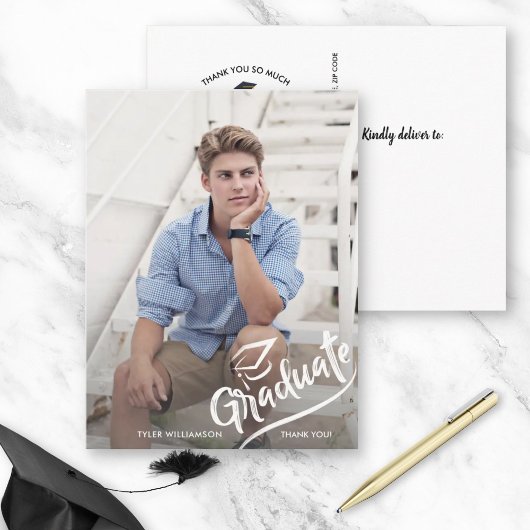 Moderne afstudeerfoto Afstudeerfeest Bedankt Briefkaart