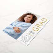 Moderne afstudeerfoto afstuderen wit goud echt folie uitnodiging (Gedraaid)