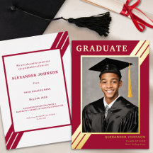 Moderne Afstudeerfoto Burgundy Goud Afstuderen
