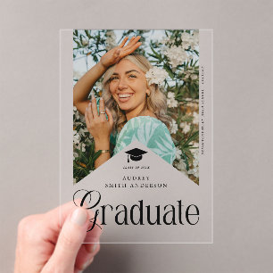Moderne Afstudeerfoto Diploma-uitreiking Feest Lin Acryl Uitnodigingen