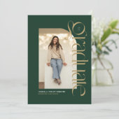 Moderne afstudeerfoto groen goud afstuderen kaart (Staand voorkant)
