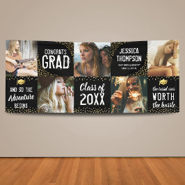 Moderne afstudeerfoto in zwart en goud spandoek