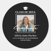 Moderne afstudeerfoto klas van 2025 zwart ronde sticker (Voorkant)