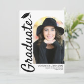 Moderne afstudeerfoto met boog aankondiging (Staand voorkant)