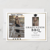 Moderne afstudeerfoto met gouden rand BBQ-feest Kaart (Voorkant)