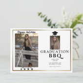 Moderne afstudeerfoto met gouden rand BBQ-feest Kaart (Staand voorkant)