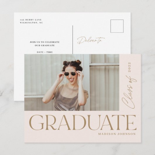 Moderne afstudeerfoto met vette letter graduate Pa Aankondigingskaart (Voorkant / Achterkant)