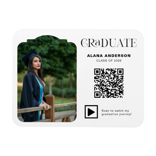 Moderne Afstudeerfoto QR-code Minimaal Arch Video Magneet (Horizontaal)