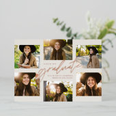 Moderne afstudeerfoto roze gouden fotocollage afst folie uitnodiging (Staand Voorkant)