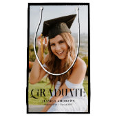 Moderne afstudeerfoto script afstuderen klein cadeauzakje (Voorkant)