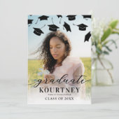 Moderne afstudeerhoed 2 foto afstuderen aankondiging (Staand voorkant)